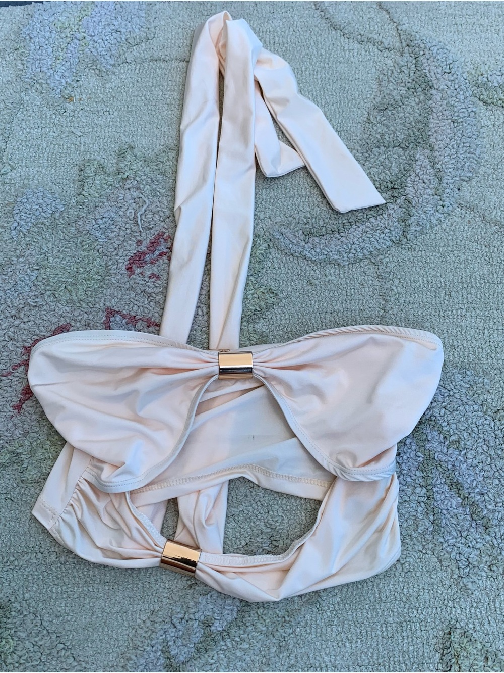 Shein Light Beige Ruched strapless Crop Top Gold Accent Hardware Size small